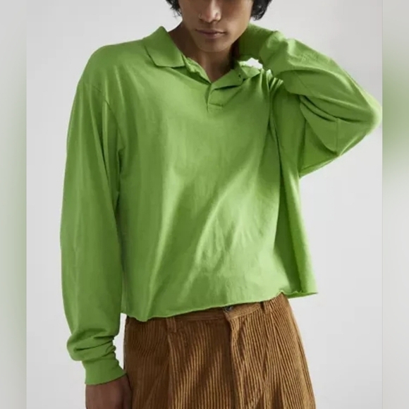 Mens Womens Urban Renewal Remade Overdyed Deadstock Long Sleeve Crop Polo Shirt - Picture 1 of 8